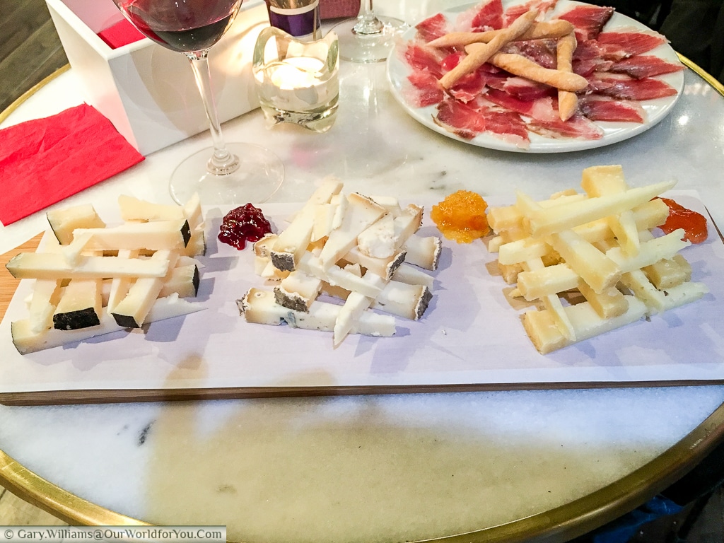 Cheese, ham & wine at Colmado LaLola, Valencia, Spain