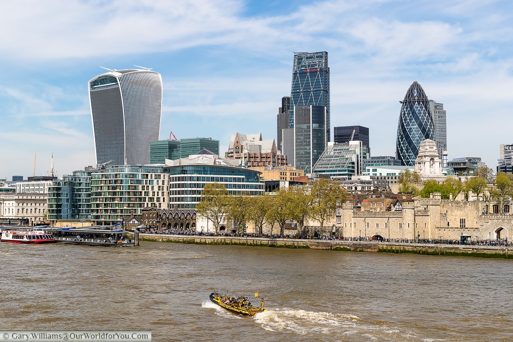 The modern skyline of the City of london dominated by the likes of the 'Walkie-Talkie', 'Cheese-Grater' & the Gherkin to name but a few, London, England, UK