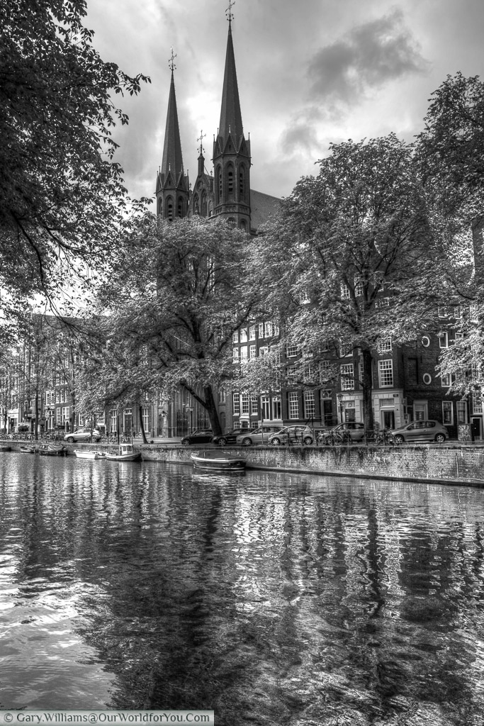 De Krijtberg Church across the Singel canal, Amsterdam, The Netherlands