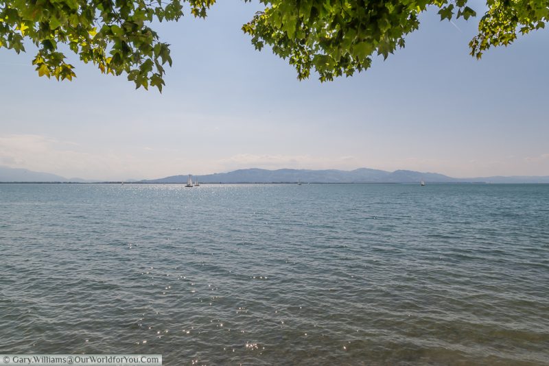 The view of of Lake Constance (Bodensee) from Lindau Island, Germany.