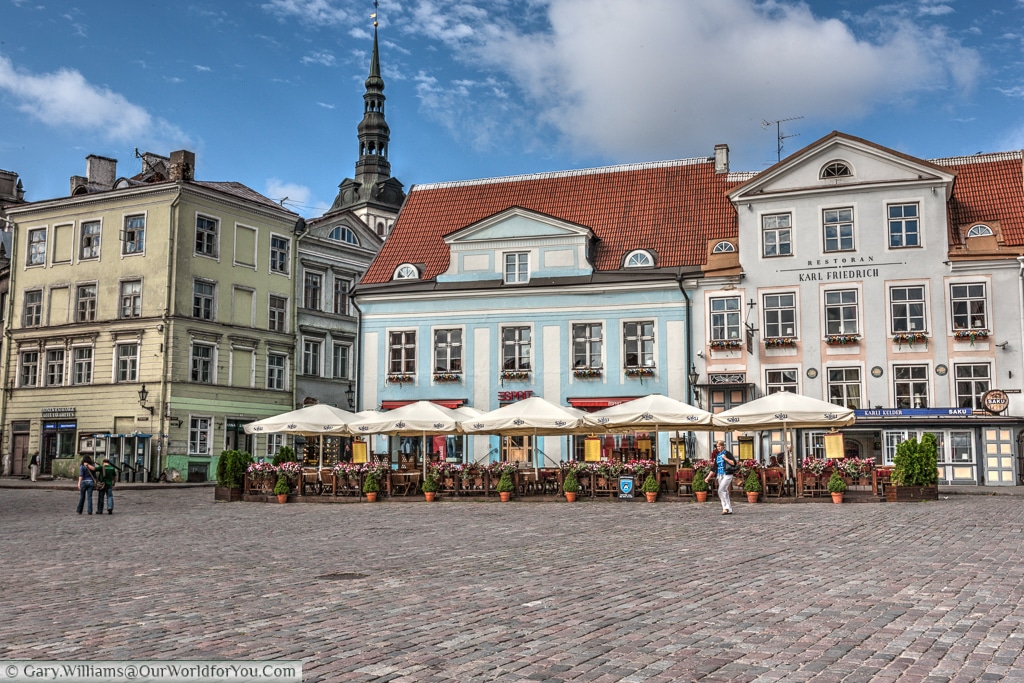 One of the many bars that line the old town hall square in Tallinn, Estonia