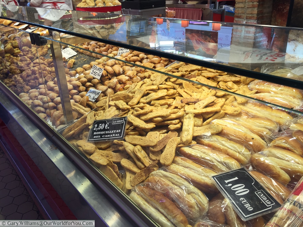 The bakers selection at the Mercado Central, Valencia, Spain