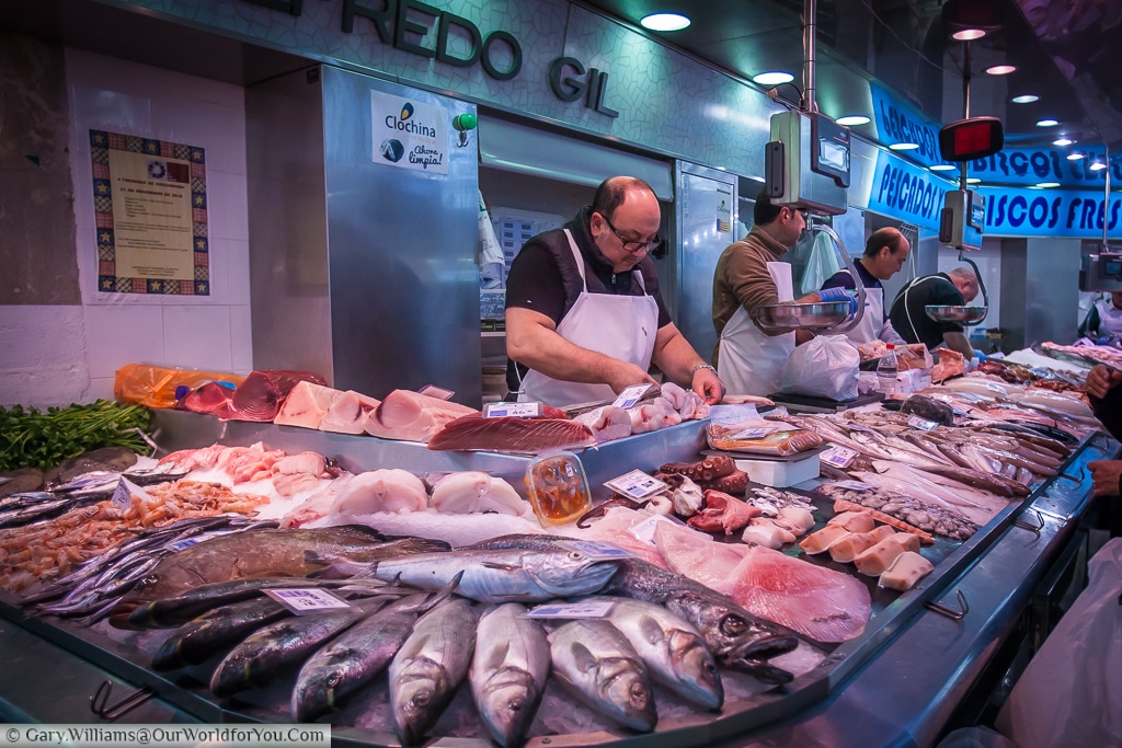 The fishmonger in Mercado Central, Valencia, Spain
