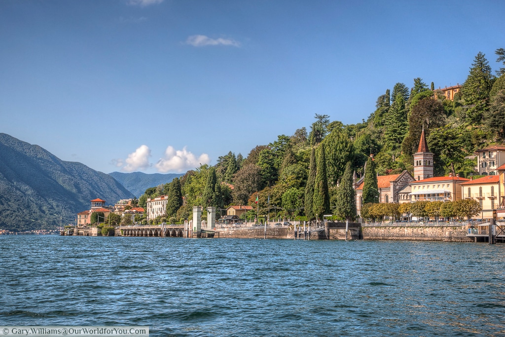 The lakeside view of Cadenabbia to Tremezzina, Lake Como, Lombardy, Italy