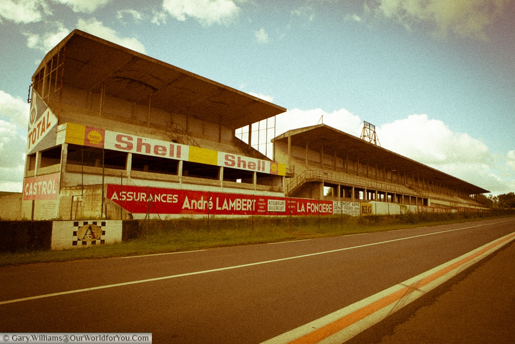 The main grandstands on the start finish straight of the Circuit Reims-Gueux, Reims, France