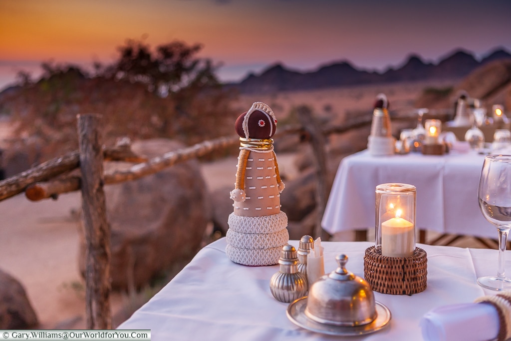 An evening dinner at Camp Kipwe, Twyfelfontein, Namibia