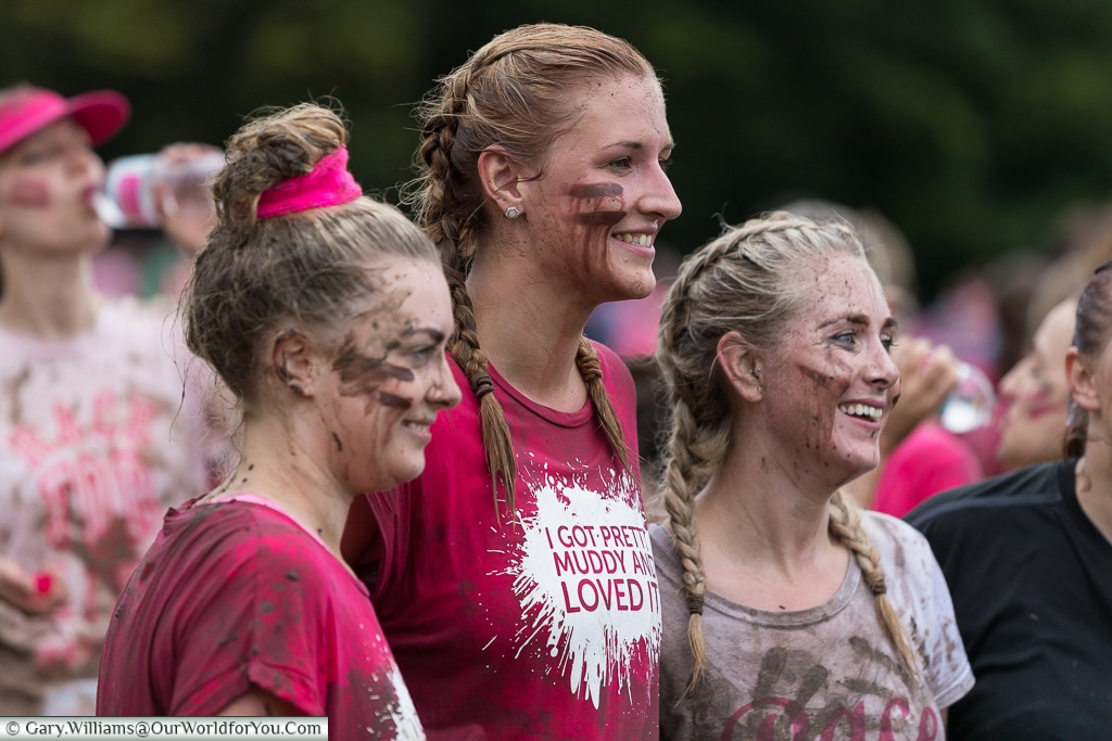 Friends at the Pretty Muddy Cancer Research event, Cardiff, UK