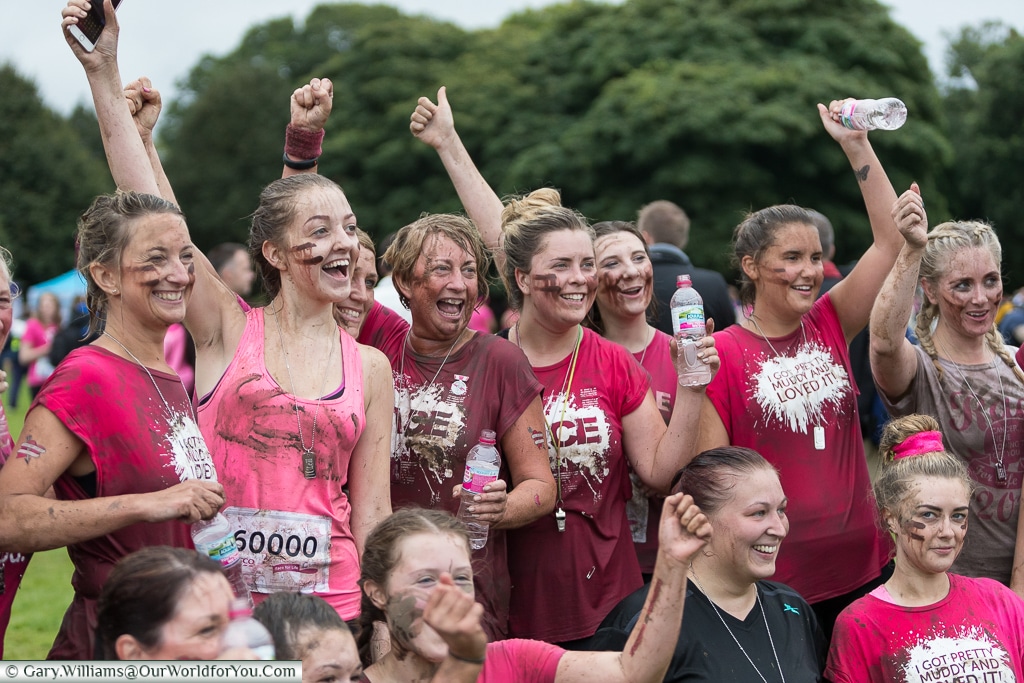 The group photo after the Pretty Muddy Cancer Research event, Cardiff, UK
