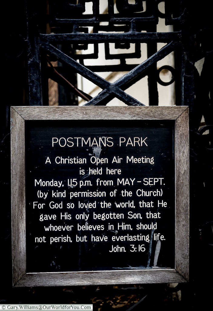 The Postman's park, City of London. UK