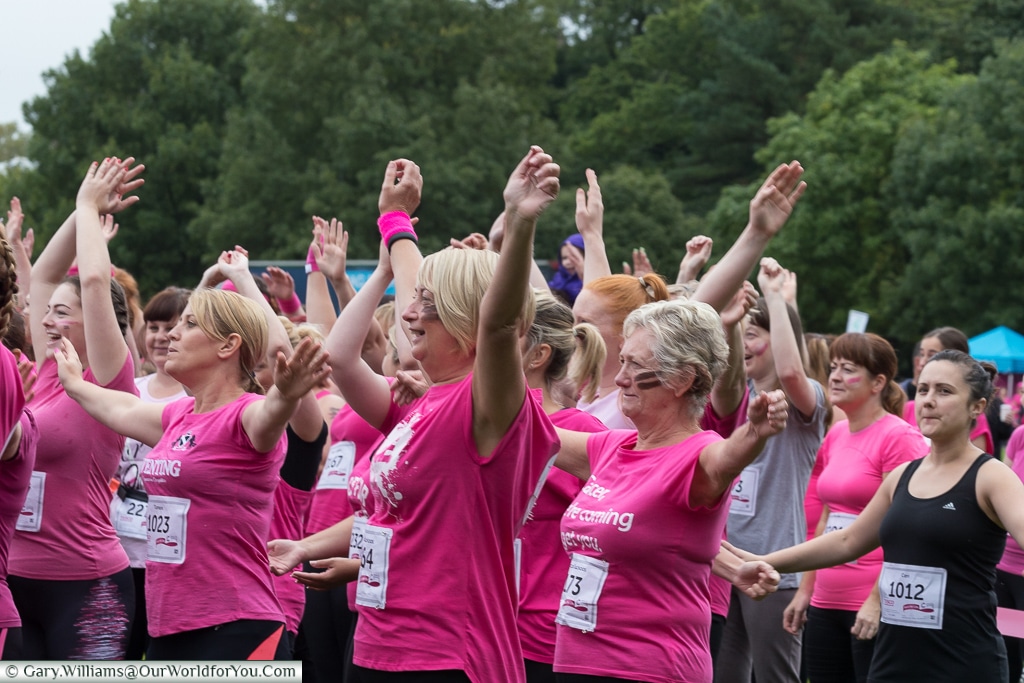 Warming up for the Pretty Muddy Cancer Research event, Cardiff, UK