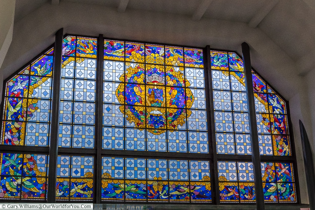 One of the stained glass windows of the Mercado, Bilbao, Spain