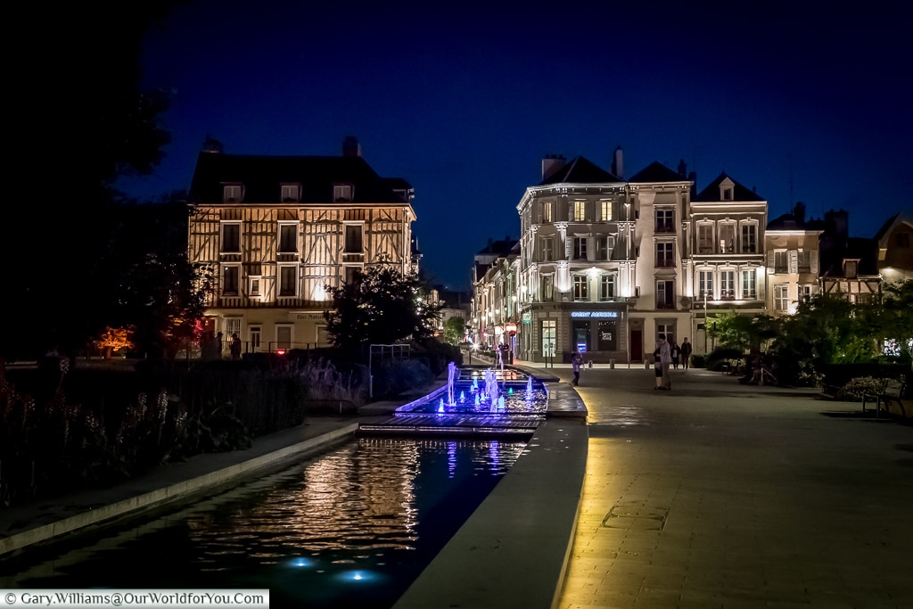 The Place de la Libération at night, Troyes, Champagne, Grand Est, France