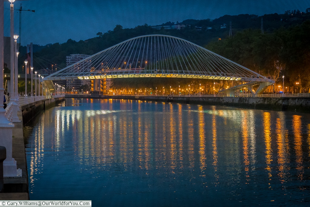 The Zubizuri at night, Bilbao, Spain