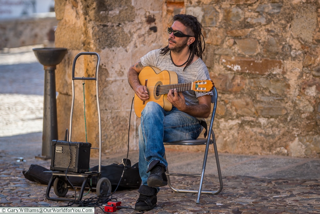 A guitarist playing the Spanish guitar, Cáceres, Spain