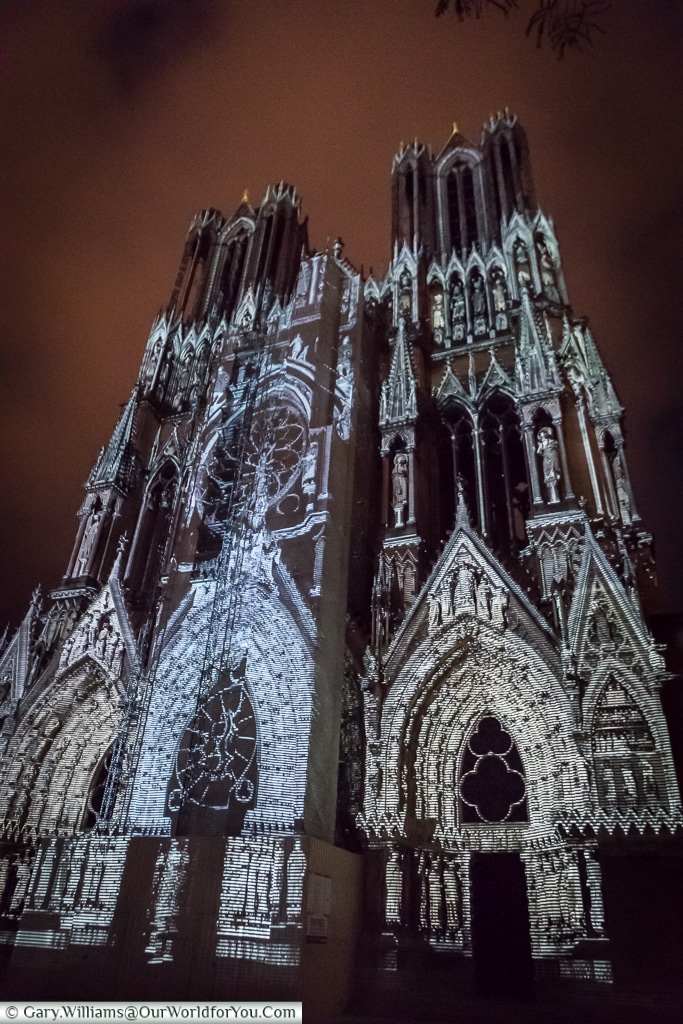 Illuminated Cathedral, Reims, Champagne Region, France