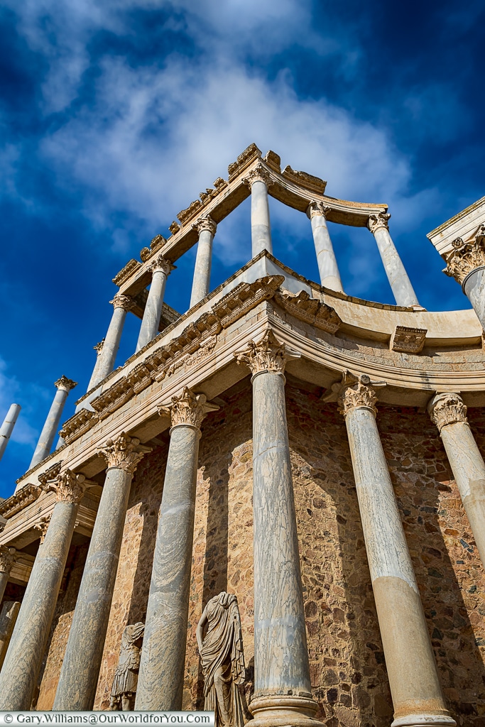 Impressive columns of the Roman theatre, Mérida, Spain