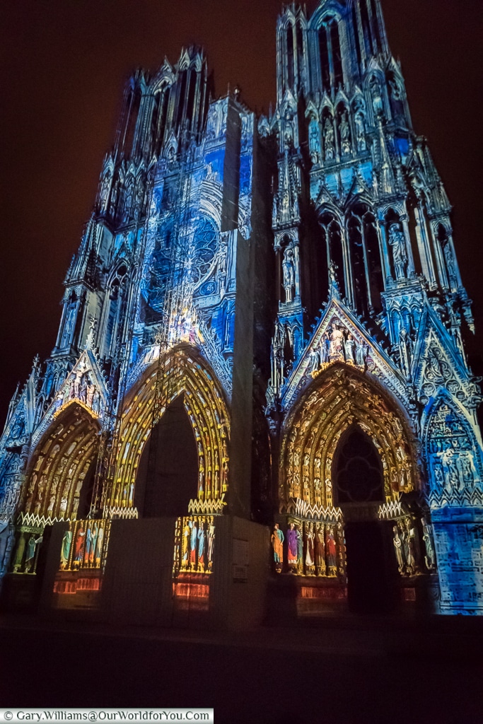 The Cathedral at night, Reims, Champagne Region, France