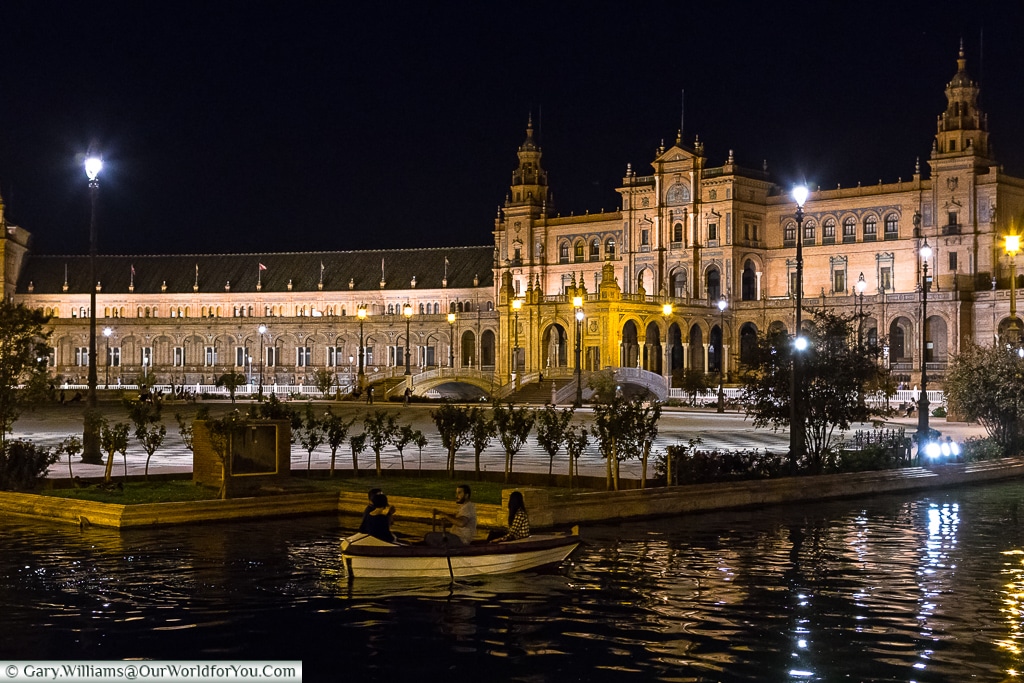 The Plaza de España at night, Seville, Spain