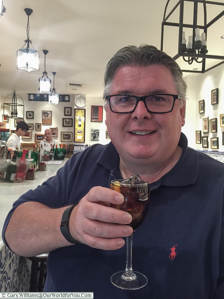 Gary drinking a Vermouth, Logroño, Spain