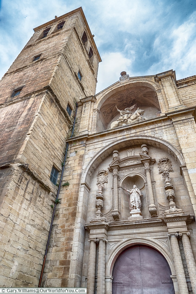 The tower and entrance of the Church of Santiago El Real, Logroño, Spain