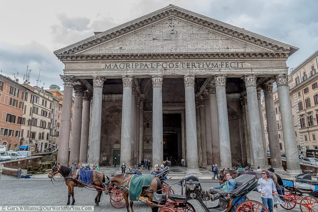 Horse-drawn carriages outside the Pantheon, Rome, Italy