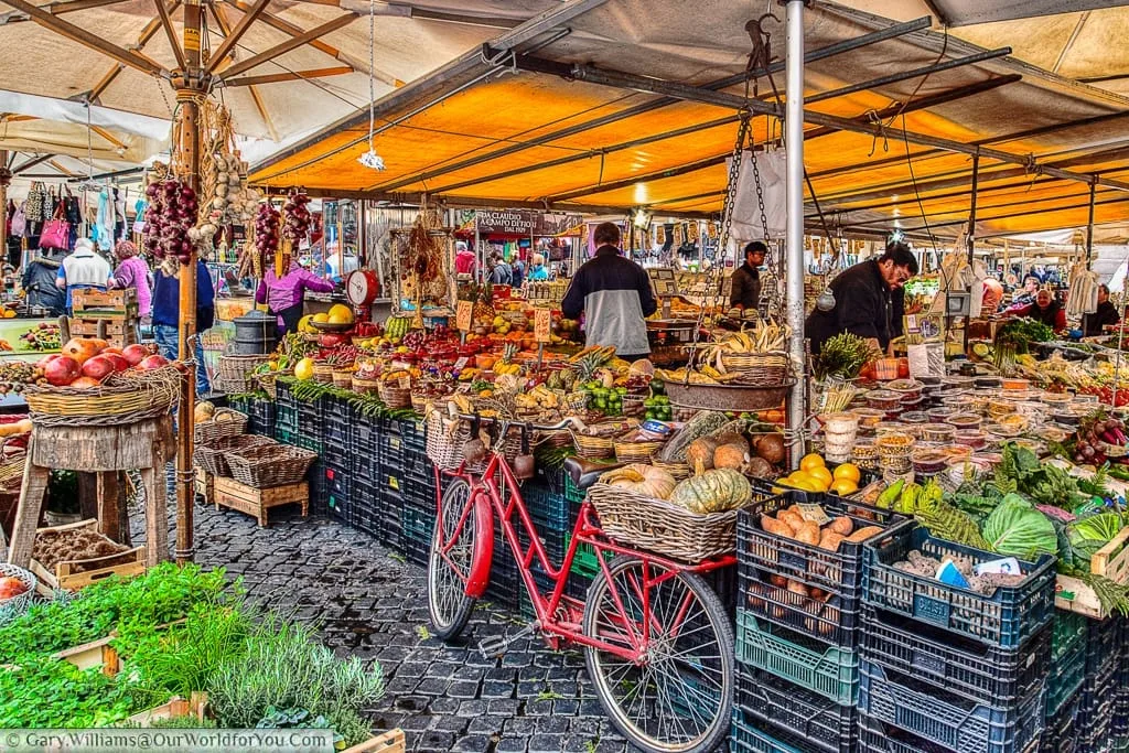 The food market in Piazza Campo de' Fiori, Rome, Italy