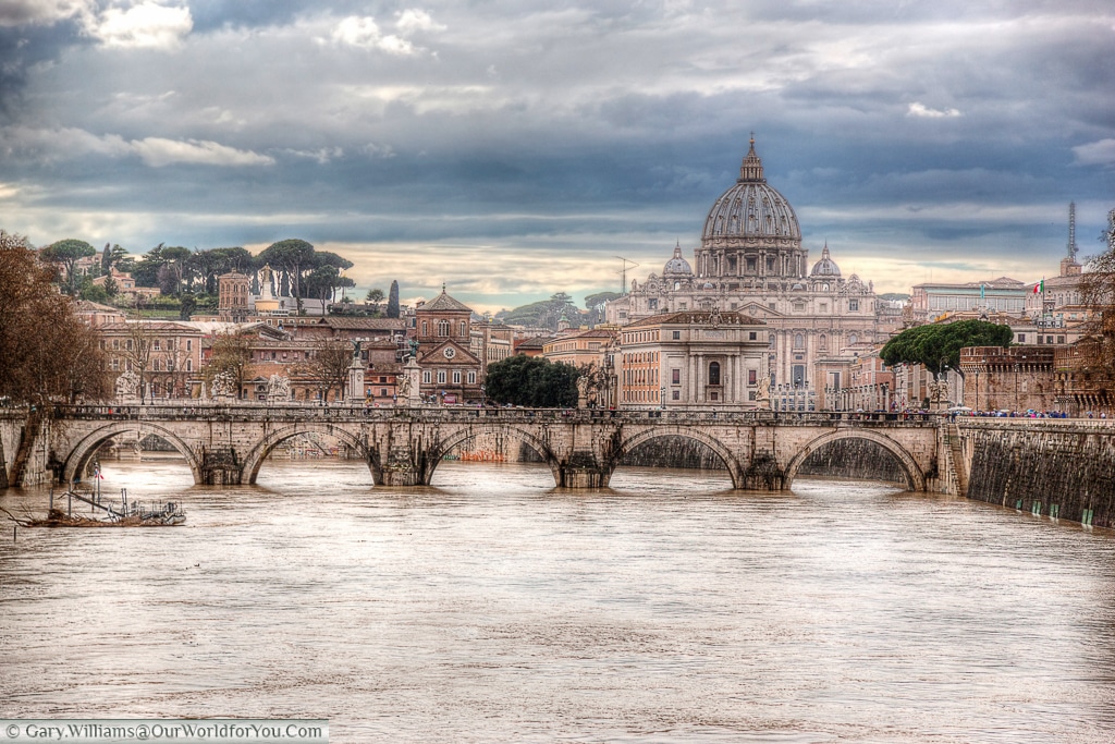 The view of the Basilica from the Ponte Umberto, Rome, Italy