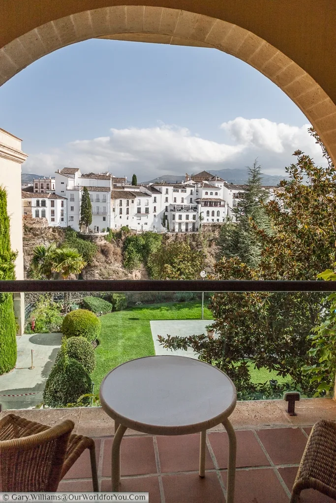The view from our room's balcony at the Parador de Ronda, Spain