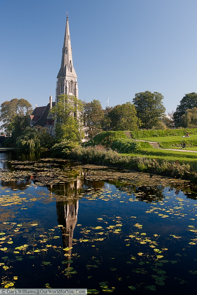 A view of St. Alban's Church or the English Church, over the Copenhagen, Denmark