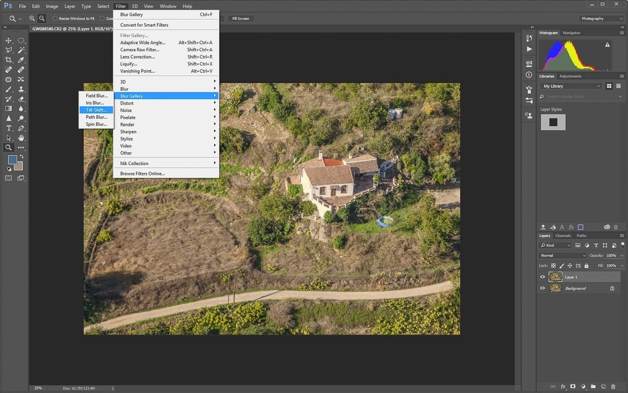 The select Tilt-Shift filter option