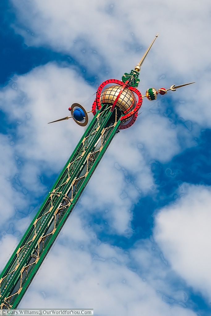 The top of the Star Flyer (Himmelskibet) at the Tivoli Gardens, Copenhagen, Denmark