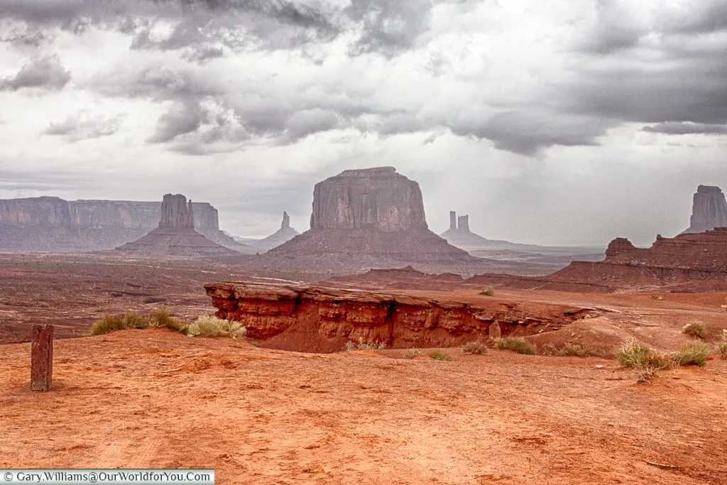 Iconic view across the incredible red Buttes of Monument Valley, Utah