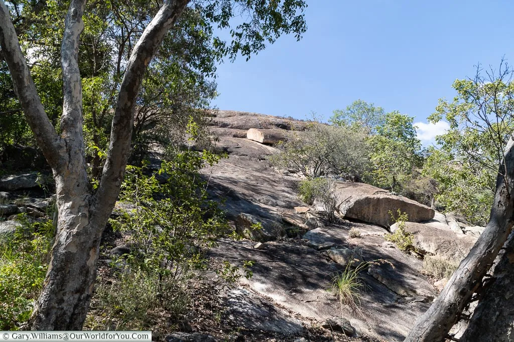 A rough pathway up to a remote spot on top of the rockface.