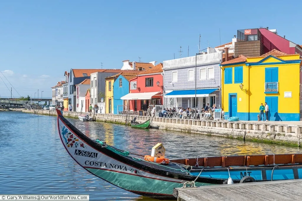The front of a tradition Moliceiros boat in a quay in Aveiro, Portugal