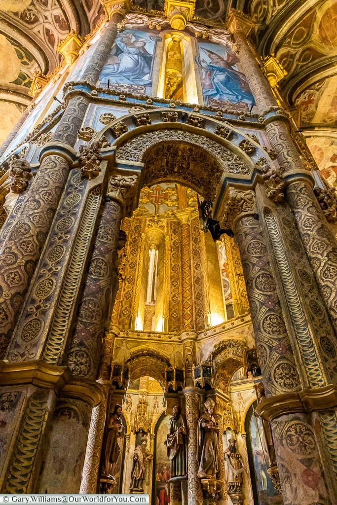 The intricate detail of the inner chapel of the Convent of Christ in Tomar, Portugal