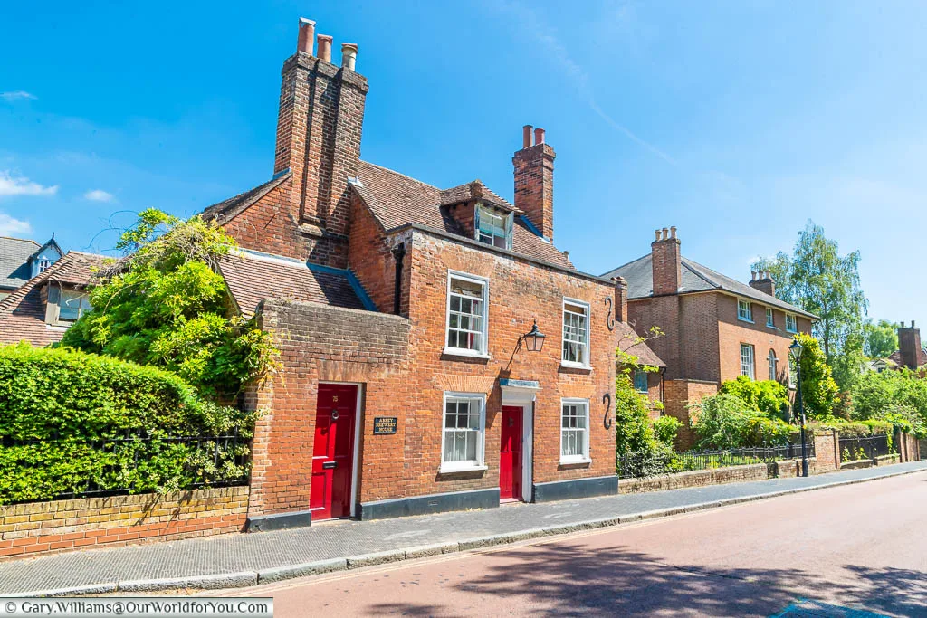 The red-brick Georgian Abbey Brewery House, with its bold red entrance & side door on Swan Street, West Malling, Kent