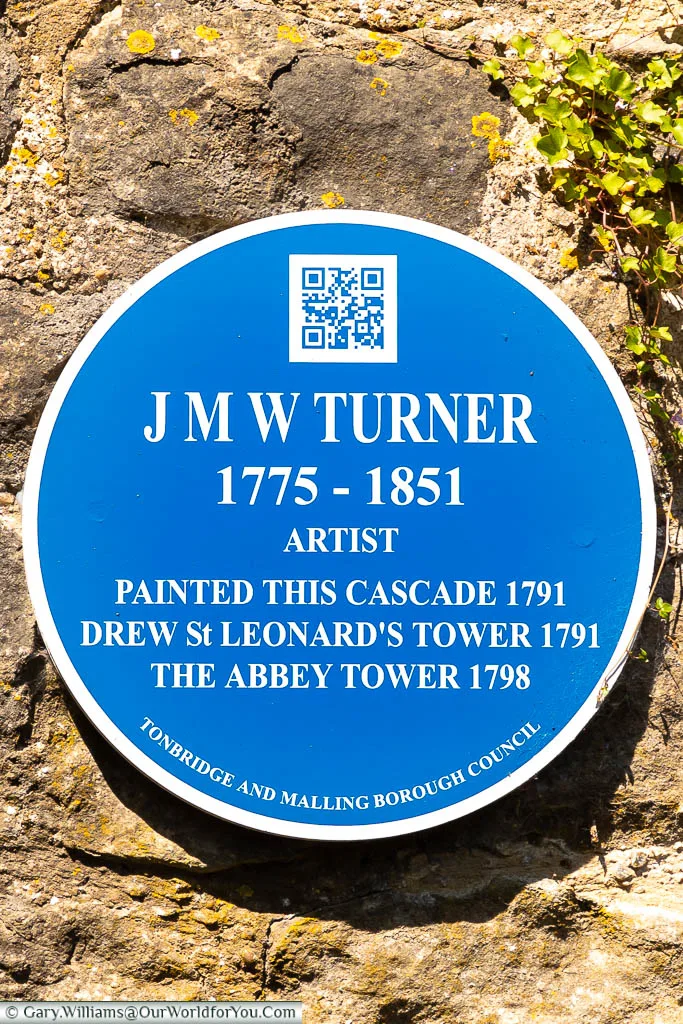 A Tonbridge & Malling Borough council blue plaque to Blue plaque to JMW Turner on the cascades in West Malling