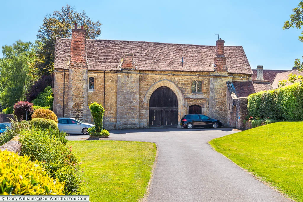 The medieval stone gated entrance to St Mary’s Abbey in West Malling, Kent