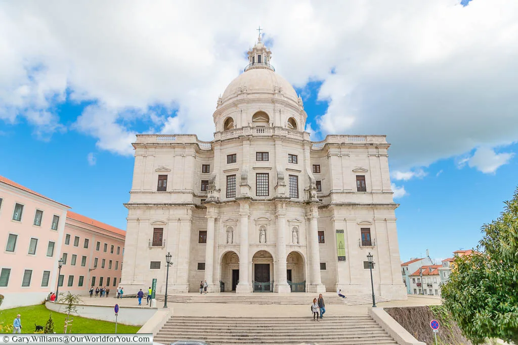 The front profile of the domed National Pantheon in Lisbon, Portugal