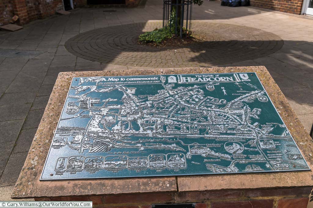 The tactile village map of Headcorn highlighting all the key features and points of interest , created to commemorate The Golden Jubilee of Queen Elizabeth II in 2002