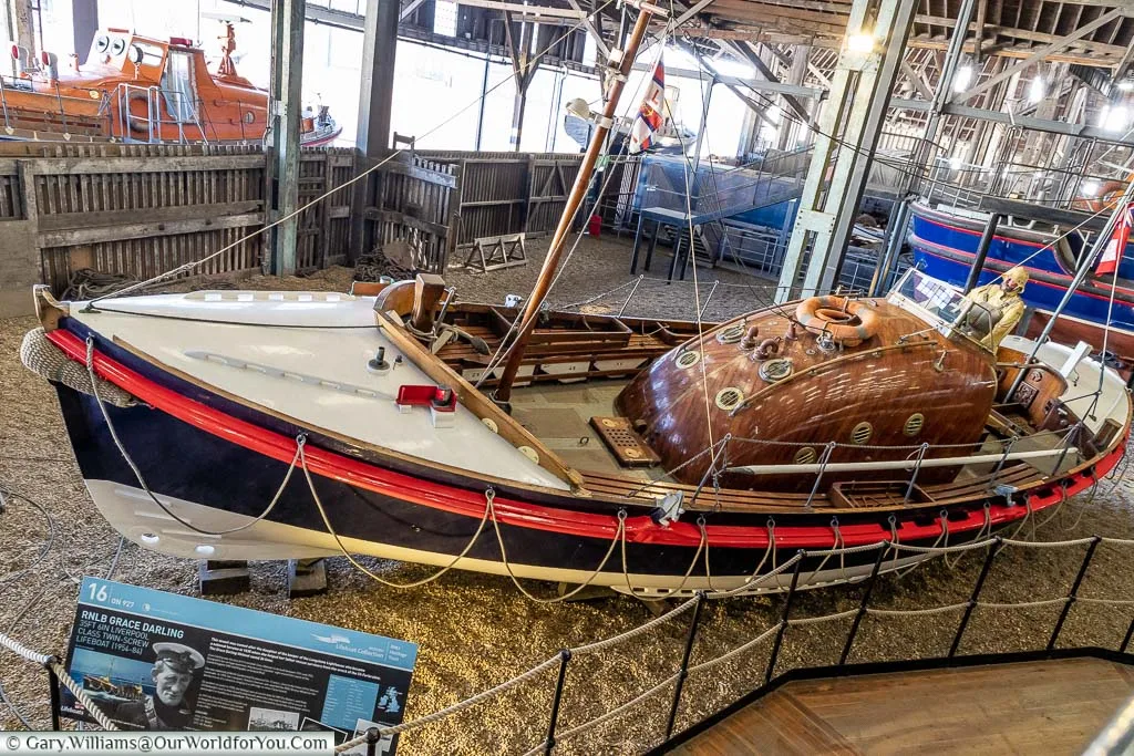Standing above the RNLB Grace Darling in the RNLI display at the Historic Dockyard Chatham