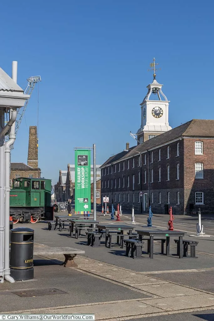 The view from the outside the Wagon Stop Canteen towards the Commissioner's House with its bell & clocktower