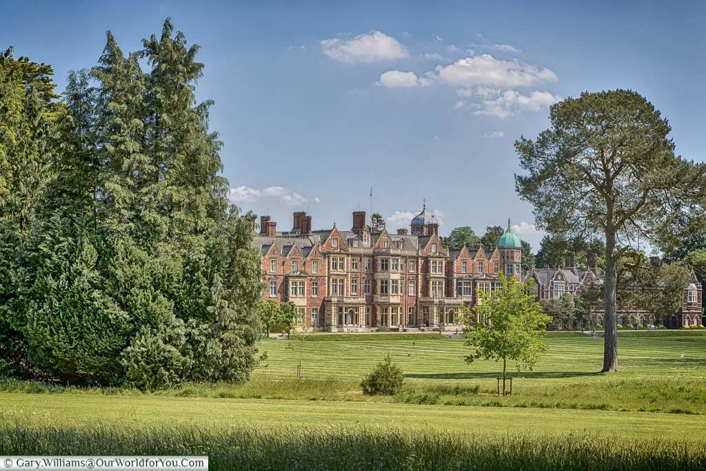 The view of Sandringham House as you stroll from the gravel path at the entrance