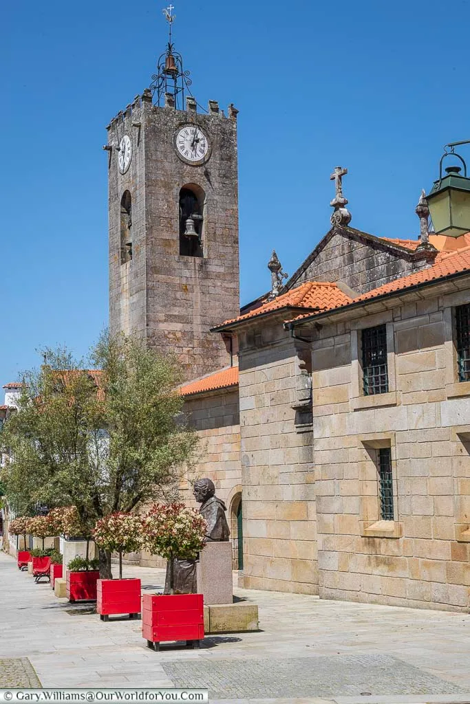 A church with its Bell tower in the backstreets of Ponte de Lima in northern Portugal