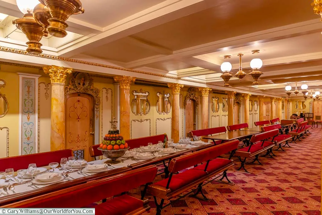 The opulent first-class dining saloon aboard the SS Great Britain