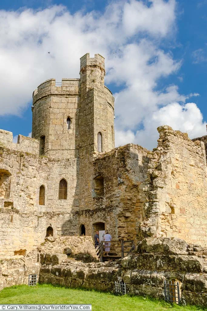 The northeast tower of Bodiam Castle set in the ruins of the interior
