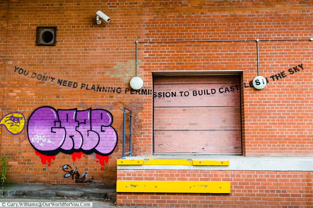 A loading platform that is home to the Banksy piece ‘YOU DON’T NEED PLANNING PERMISSION TO BUILD CASTLES IN THE SKY’