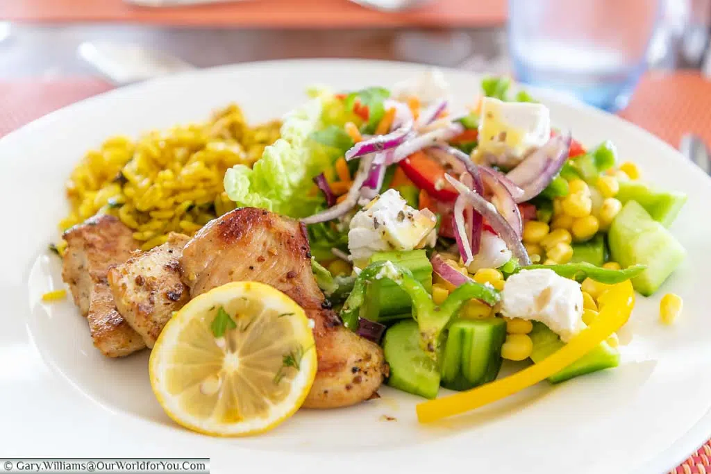 A selection plate from the lunch buffet at the Royal Olympic restaurant at Olympic Lagoon Resort Paphos