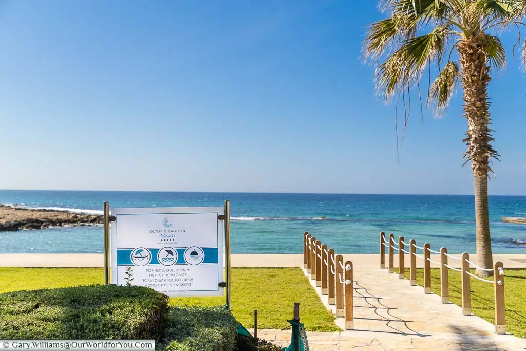 The beach entrance to the Olympic Lagoon Resort Paphos