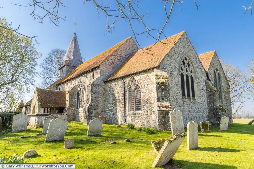 The graves in the cemetery of St Eanswith's Church, Brenzett, on the Romney Marsh in Kent